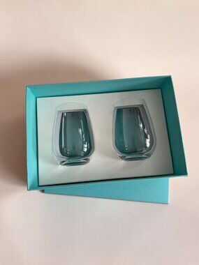 TIFFANY & CO Set of 2 Stemless Wine Glasses NEW NIB